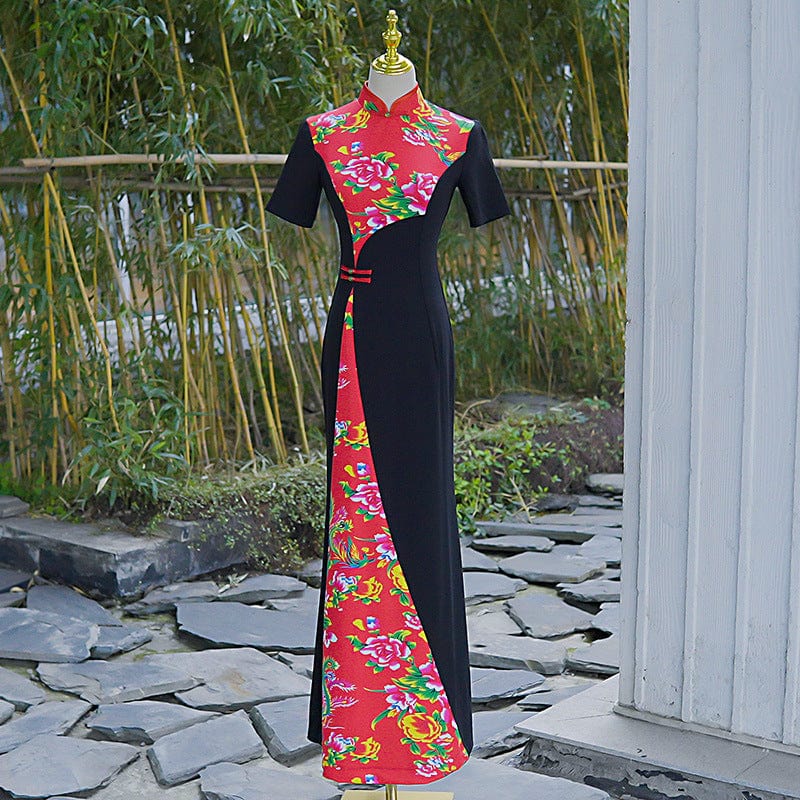 Beth and Brian Qipao-YD Northeast Chinese Peony Pattern, plus size long Cheongsam for mothers