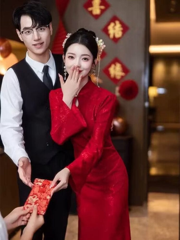 Beth and Brian Qipao-HJWY Qipao for wedding, jacquard mermaid long Qipao