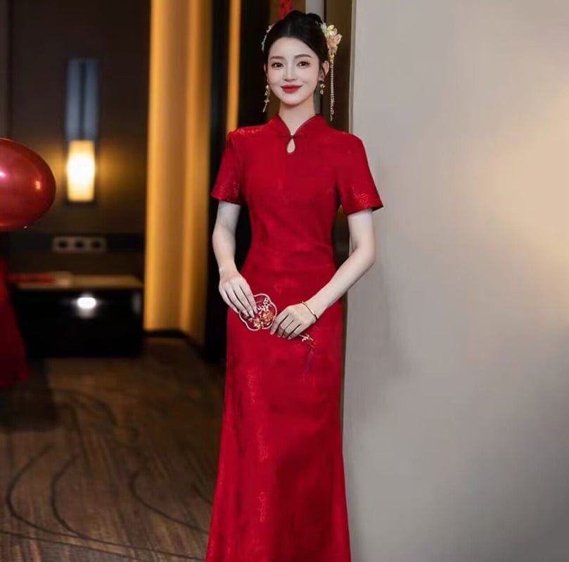 Beth and Brian Qipao-HJWY Qipao for wedding, jacquard mermaid long Qipao