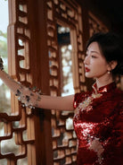 Beth and Brian Qipao-YYFF Floral embroidery, Chinese Sequins prom short Cheongsam