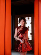 Beth and Brian Qipao-YYFF Floral embroidery, Chinese Sequins prom short Cheongsam