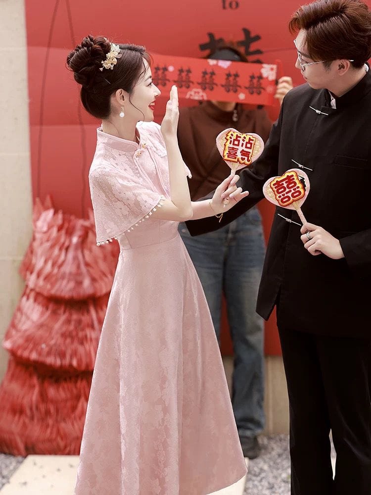 Beth and Brian Qipao-XL Floral pattern, A line pregnancy midi Cheongsam Dress