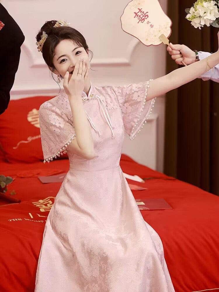 Beth and Brian Qipao-XL Floral pattern, A line pregnancy midi Cheongsam Dress