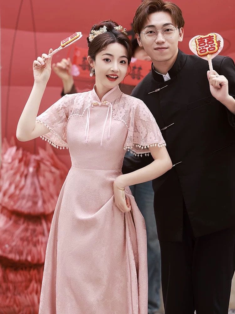 Beth and Brian Qipao-XL Floral pattern, A line pregnancy midi Cheongsam Dress