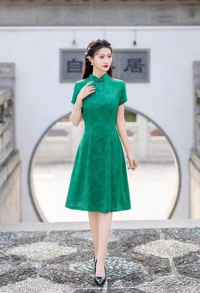 Beth and Brian Qipao-FS A-line, acetate jacquard midi plus size Cheongsam