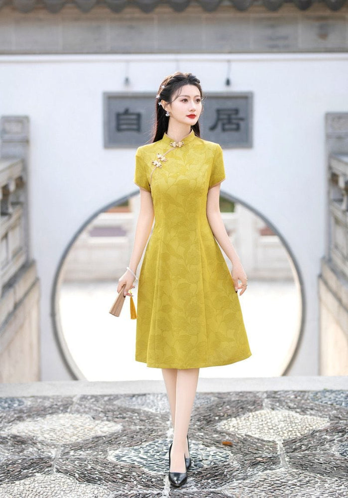 Beth and Brian Qipao-FS A-line, acetate jacquard midi plus size Cheongsam