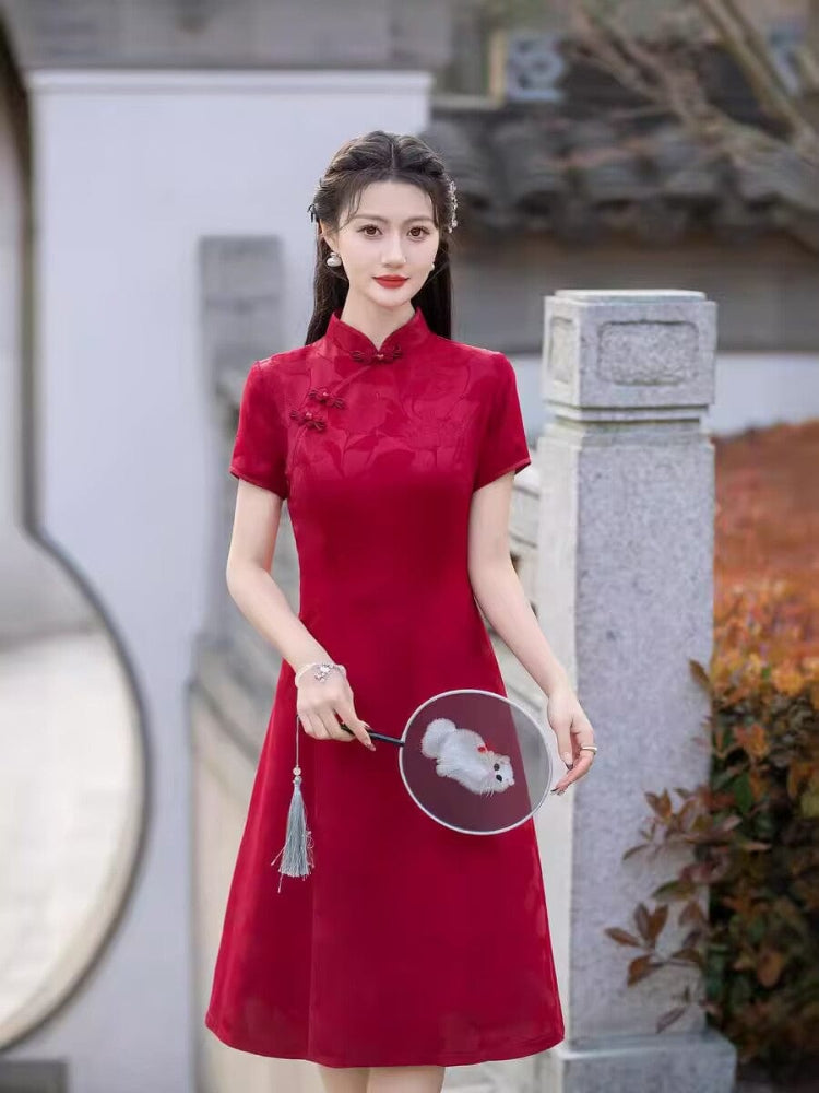 Beth and Brian Qipao-FS A-line, acetate jacquard midi plus size Cheongsam