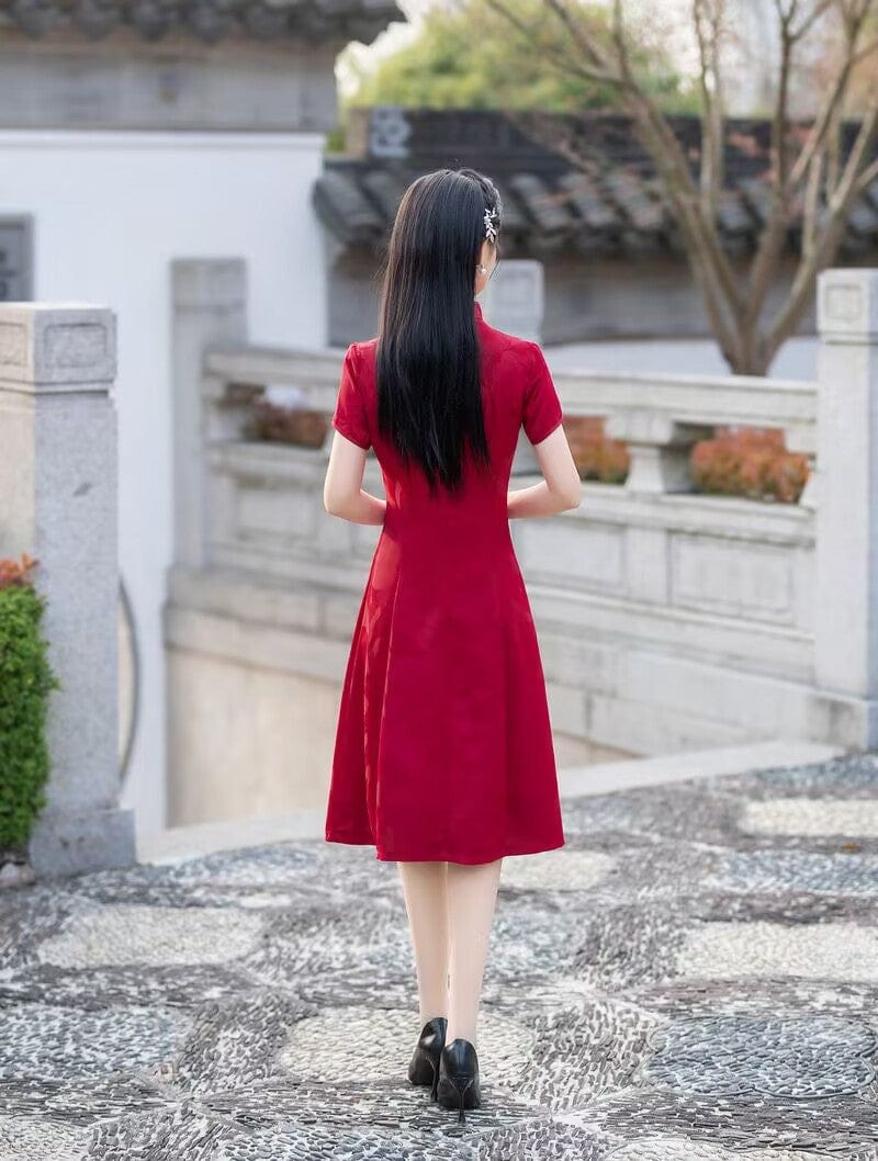 Beth and Brian Qipao-FS A-line, acetate jacquard midi plus size Cheongsam