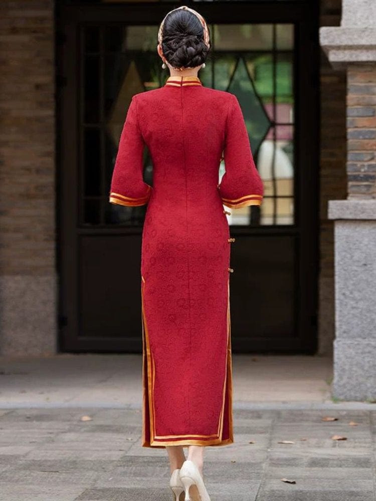 Beth and Brian Qipao-XYG Floral pattern, jacquard satin long Cheongsam