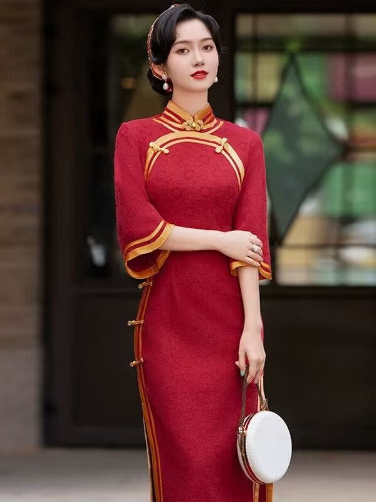 Beth and Brian Qipao-XYG Floral pattern, jacquard satin long Cheongsam