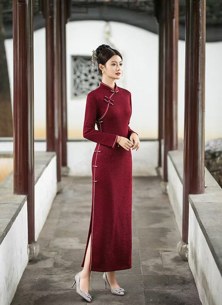 Beth and Brian Qipao-FS Winter Warm Thick Holland Velvet Qipao Cheongsam for Mother