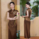 Beth and Brian Qipao-SYK Leaf embroidery, New Chinese style(新中式), satin long Cheongsam