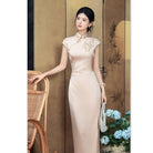 Beth and Brian Qipao-SYK Leaf embroidery, New Chinese style(新中式), satin long Cheongsam