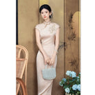 Beth and Brian Qipao-SYK Leaf embroidery, New Chinese style(新中式), satin long Cheongsam