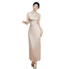 Beth and Brian Qipao-SYK Leaf embroidery, New Chinese style(新中式), satin long Cheongsam