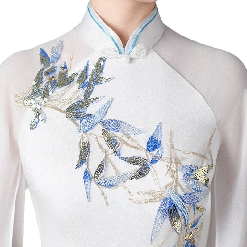 Beth and Brian Qipao-XYS Sleeveless, white long Cheongsam for prom