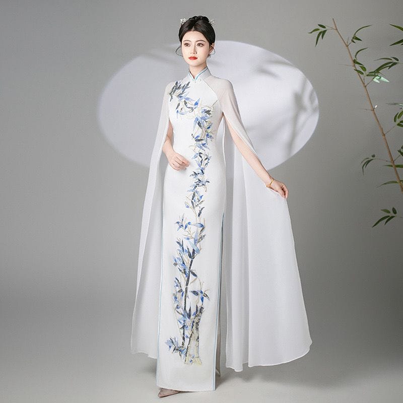 Beth and Brian Qipao-XYS Sleeveless, white long Cheongsam for prom