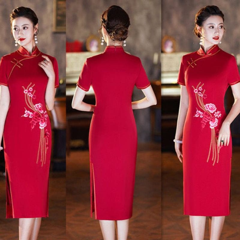 Beth and Brian Qipao-SYK Plus size, floral midi Cheongsam for mother