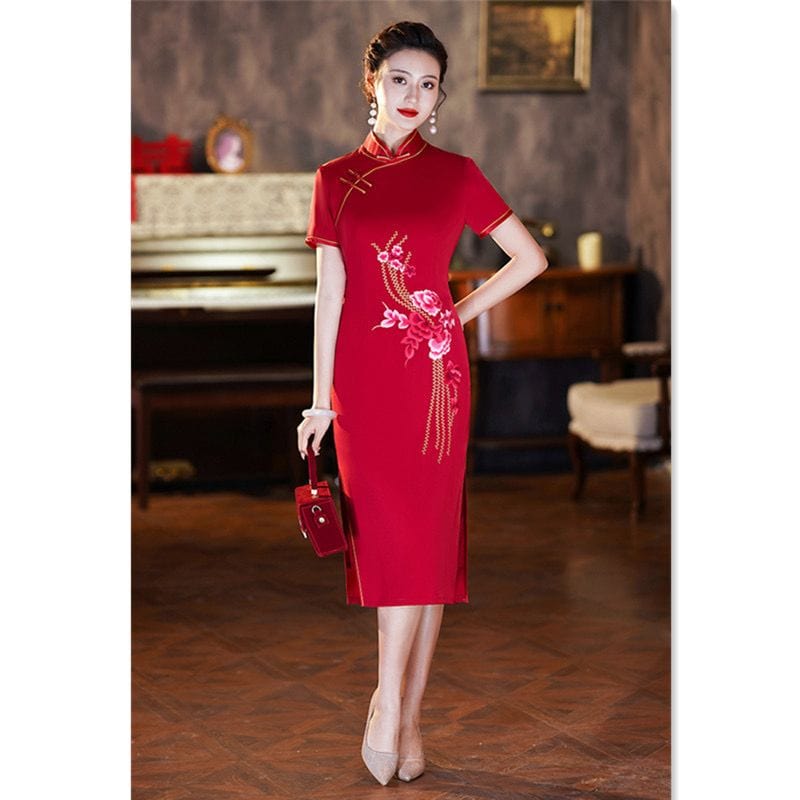 Beth and Brian Qipao-SYK Plus size, floral midi Cheongsam for mother