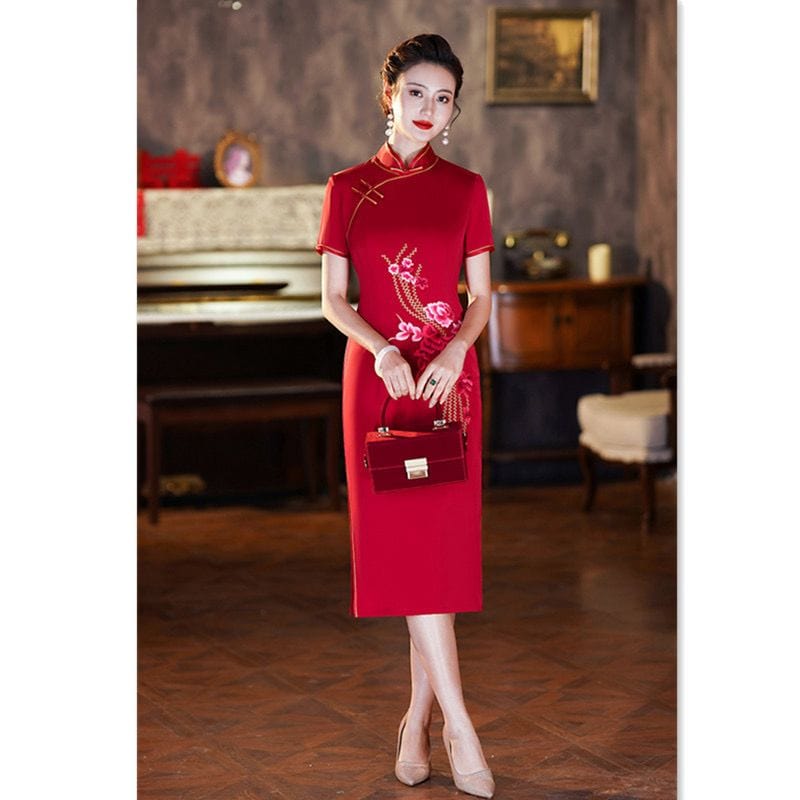 Beth and Brian Qipao-SYK Plus size, floral midi Cheongsam for mother