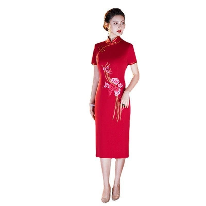 Beth and Brian Qipao-SYK Plus size, floral midi Cheongsam for mother