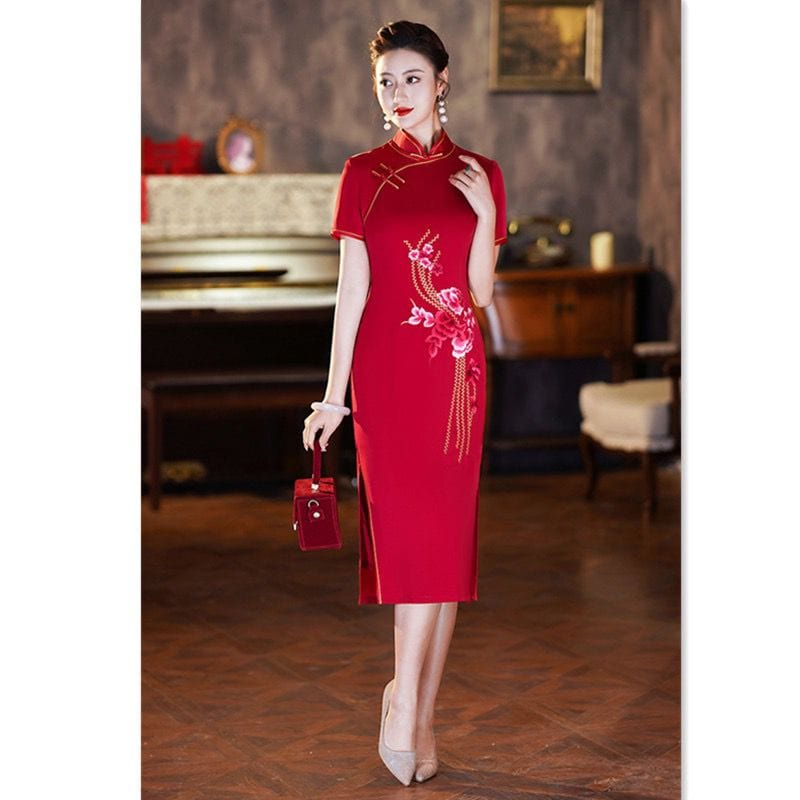 Beth and Brian Qipao-SYK Plus size, floral midi Cheongsam for mother