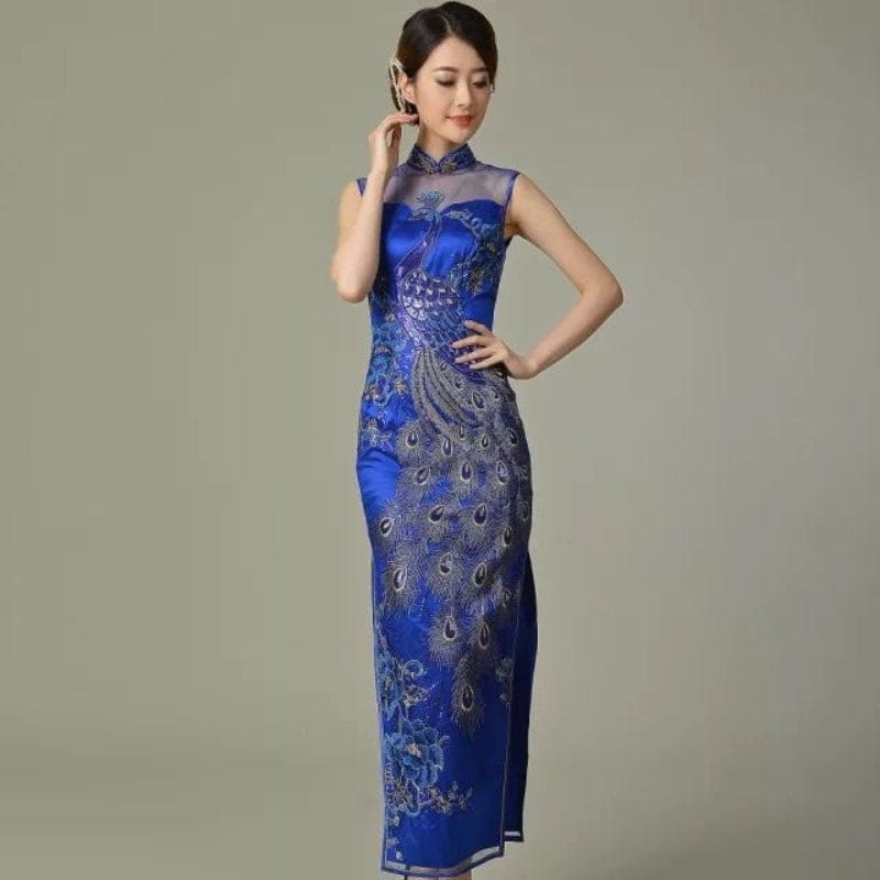 Beth and Brian Qipao-MYD Peacock embroidery, prom long Cheongsam