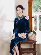 Beth and Brian Qipao-TF Fall and winter collection, Velvet fabric, plain pattern long Cheongsam