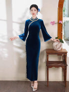 Beth and Brian Qipao-TF Fall and winter collection, Velvet fabric, plain pattern long Cheongsam
