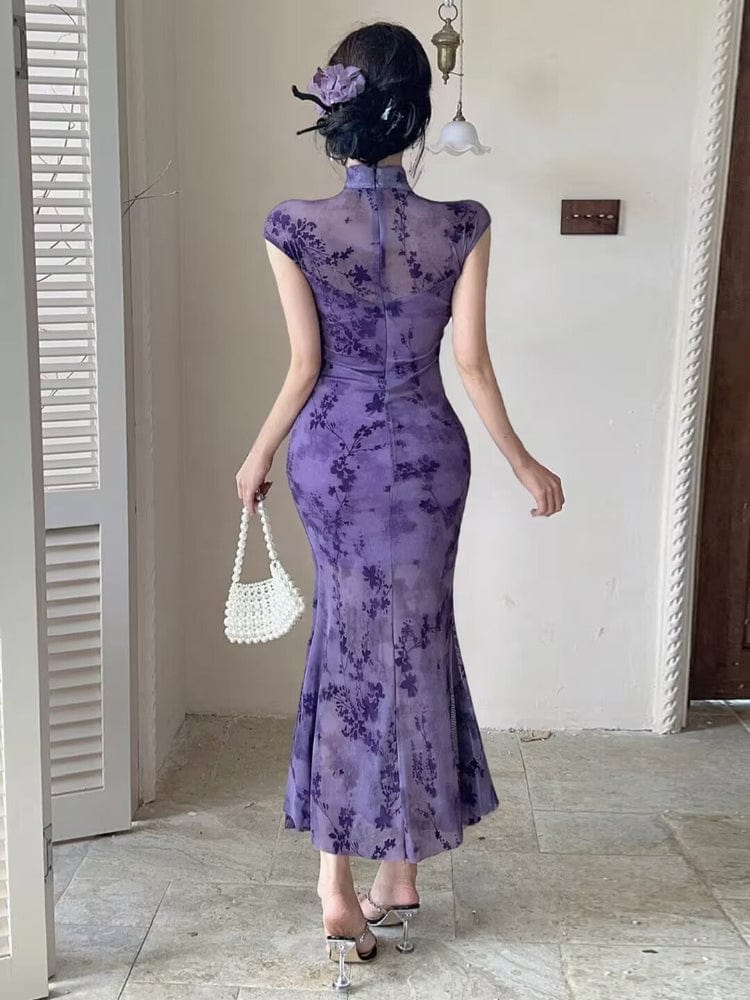 Beth and Brian Qipao-YXL New Chinese style (新中式), floral pattern long Cheongsam