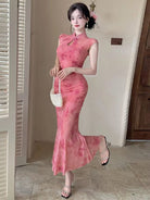 Beth and Brian Qipao-YXL New Chinese style (新中式), floral pattern long Cheongsam