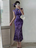 Beth and Brian Qipao-YXL New Chinese style (新中式), floral pattern long Cheongsam