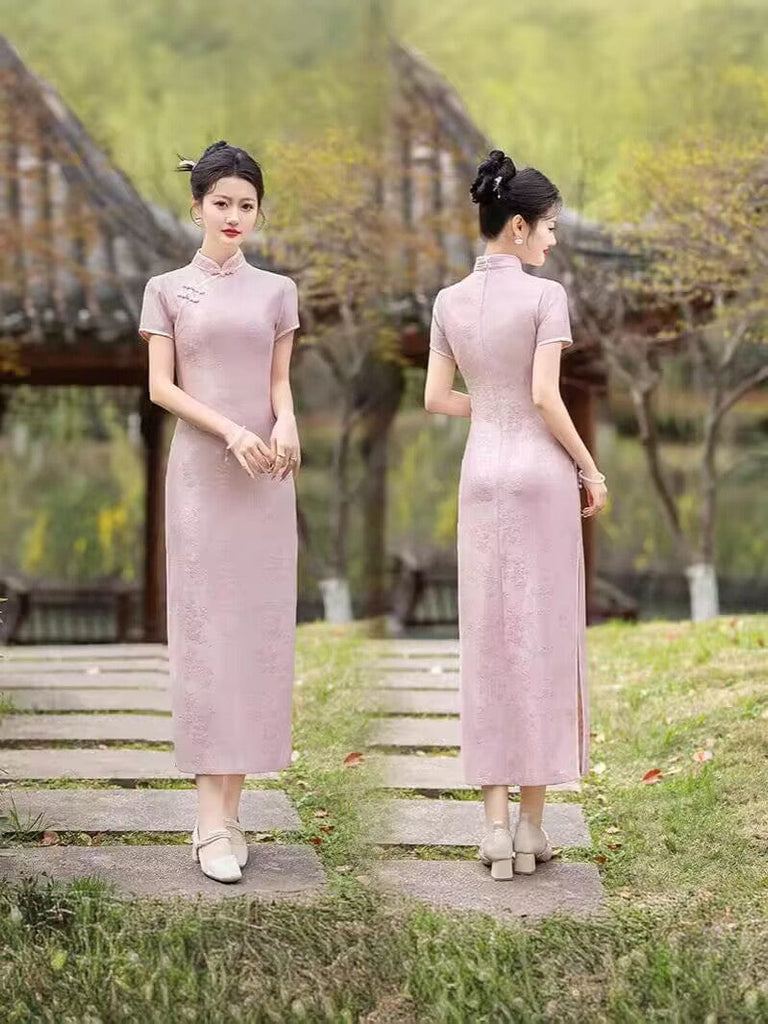 Beth and Brian Qipao-FS Floral pattern, jacquard fabric, long plus size Cheongsam