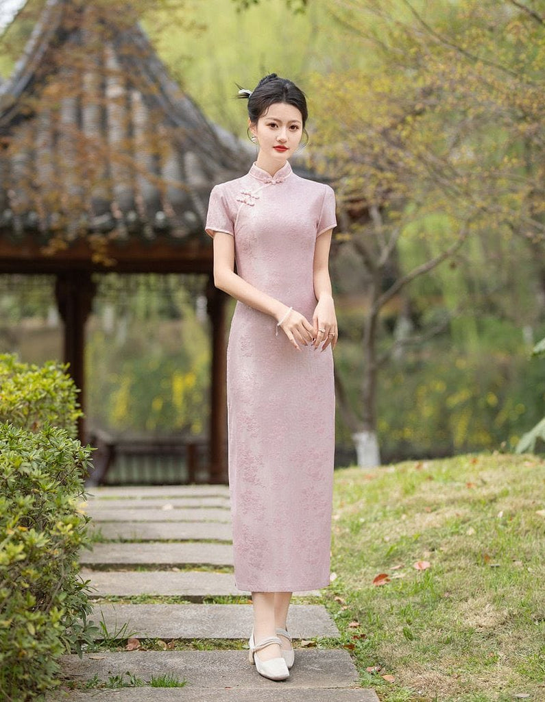 Beth and Brian Qipao-FS Floral pattern, jacquard fabric, long plus size Cheongsam