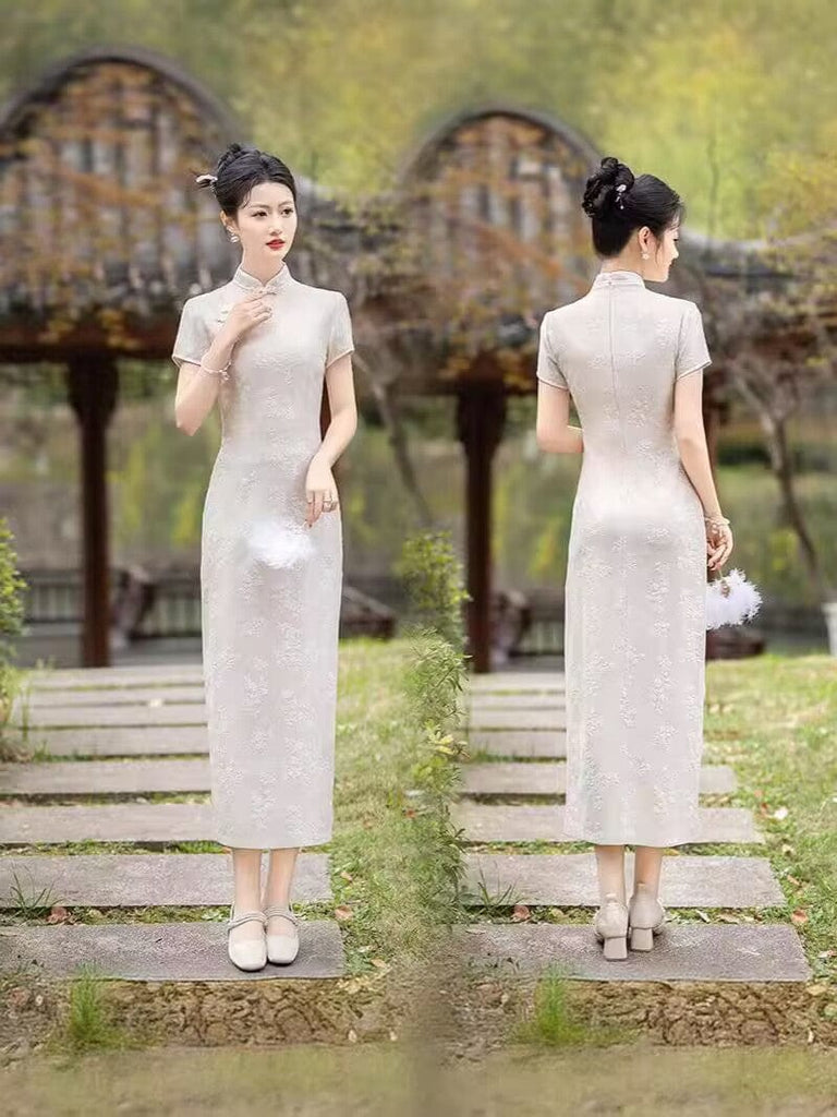 Beth and Brian Qipao-FS Floral pattern, jacquard fabric, long plus size Cheongsam