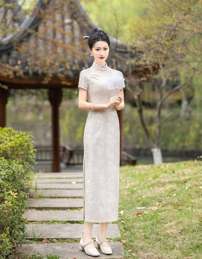 Beth and Brian Qipao-FS Floral pattern, jacquard fabric, long plus size Cheongsam