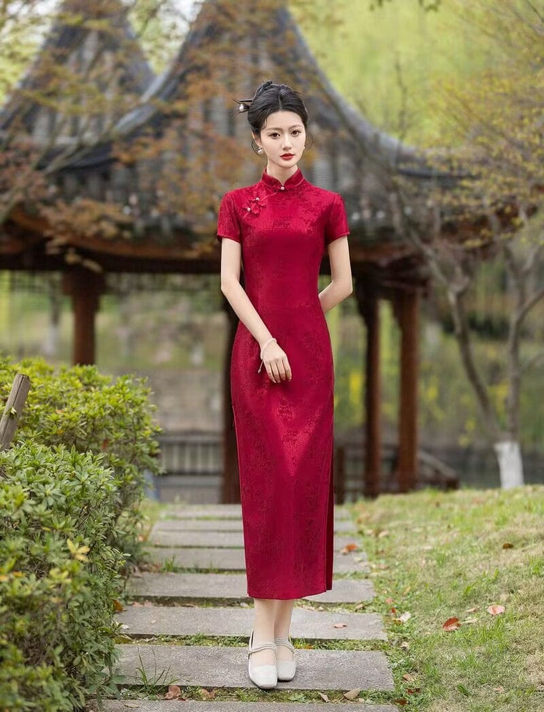 Beth and Brian Qipao-FS Floral pattern, jacquard fabric, long plus size Cheongsam
