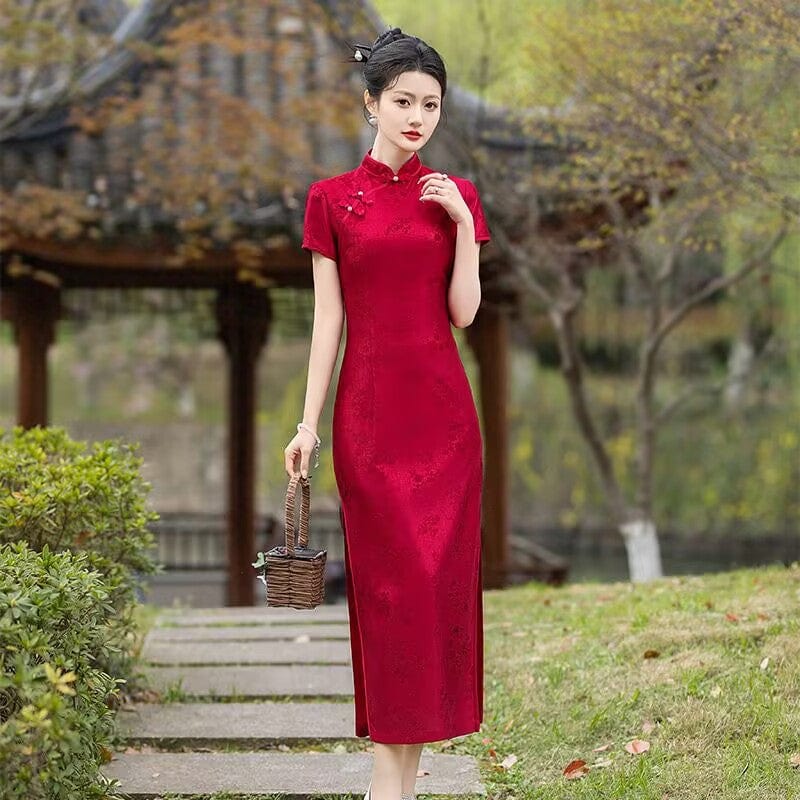 Beth and Brian Qipao-FS Floral pattern, jacquard fabric, long plus size Cheongsam