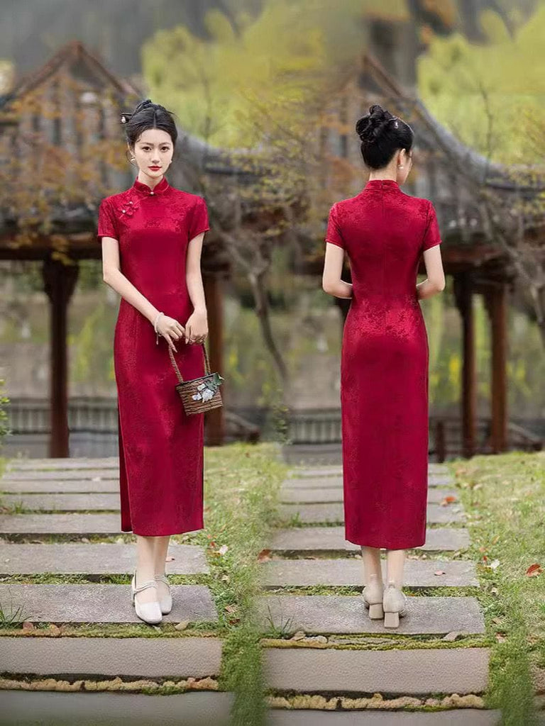Beth and Brian Qipao-FS Floral pattern, jacquard fabric, long plus size Cheongsam