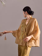 Beth and Brian Qipao-WH Flared sleeves, fish embroidery, loose-fitting gold Qipao coat