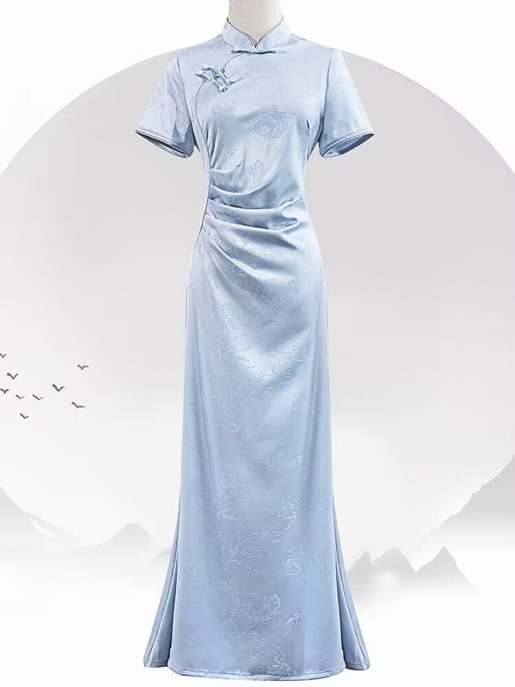 Beth and Brian Qipao-KB Floral pattern, jacquard fabric, mermaid midi Cheongsam