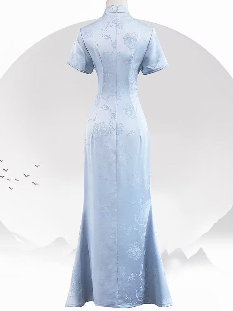 Beth and Brian Qipao-KB Floral pattern, jacquard fabric, mermaid midi Cheongsam