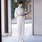 Beth and Brian Qipao-ZQYS Floral pattern, satin fabric, white long Cheongsam