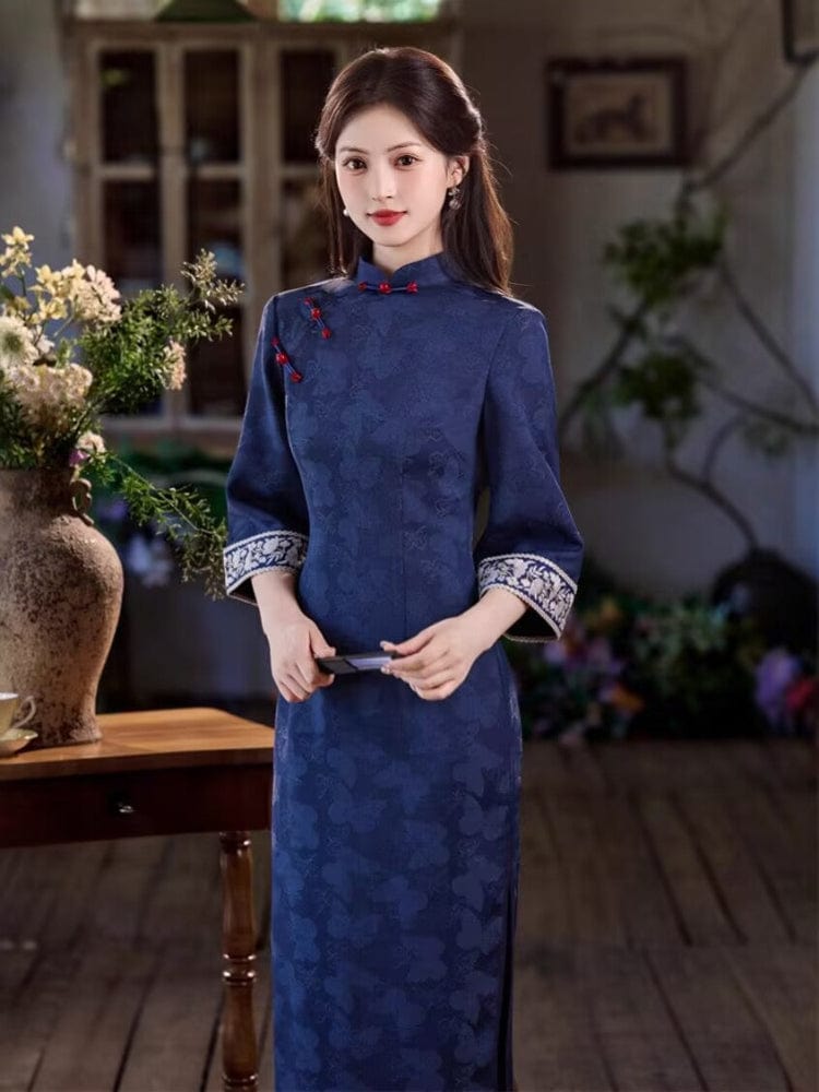 Beth and Brian Qipao-JN Fall collection, Butterfly pattern, jacquard midi Cheongsam