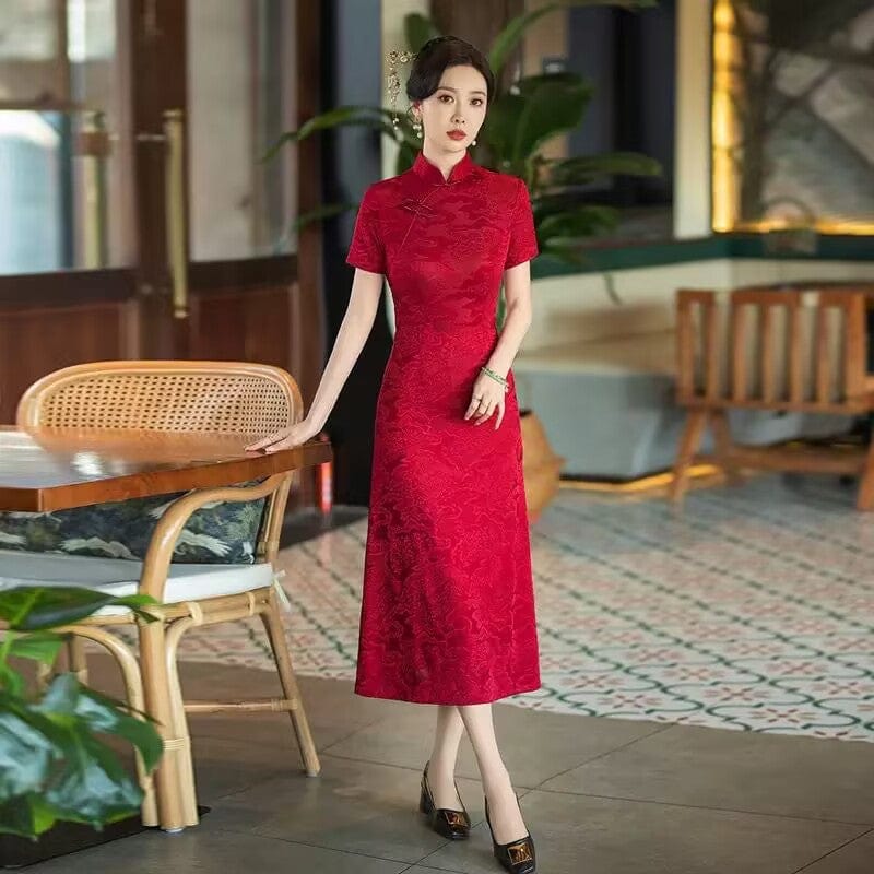 Beth and Brian Qipao-SYG Plus size, red midi Cheongsam for mothers