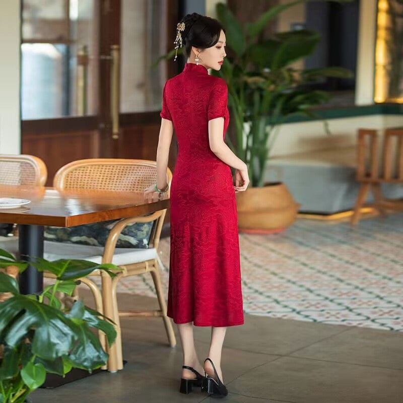 Beth and Brian Qipao-SYG Plus size, red midi Cheongsam for mothers