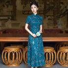 Beth and Brian Qipao-SYG Summer and fall collection, blue midi Cheongsam for mothers