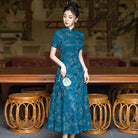 Beth and Brian Qipao-SYG Summer and fall collection, blue midi Cheongsam for mothers
