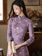 Beth and Brian Qipao-LSB Floral pattern, purple midi Ao dai