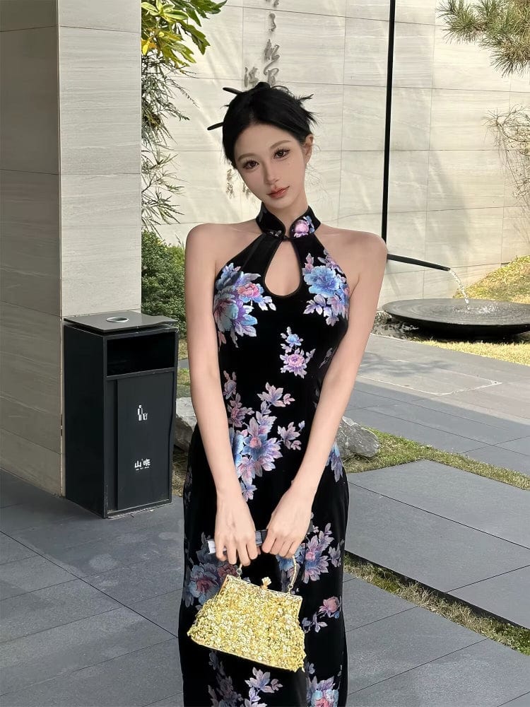 Beth and Brian Qipao-MO New Chinese style (新中式), floral pattern, midi Cheongsam